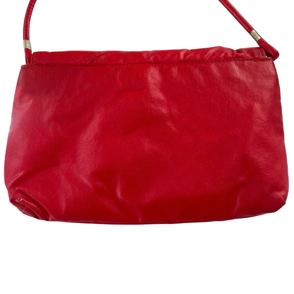 Vintage 80s bright red leather flap purse with bow detail